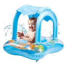 Boia Inflável Infantil com Cobertura Azul e Rosa para Bebê / Criança - Flutuador com Toldo UV, Assento Confortável, Piscina e Praia - Azul - Visão 5