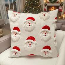1pc 18x18 Inch 3D Christmas Plush Throw Pillow Covers, Bells Tree Santa Quilted Embroidered Cushion Cover, Festive Holiday Throw Pillow For Christmas & New Year Home Decor, Winter Living Room, Cozy Bedroom