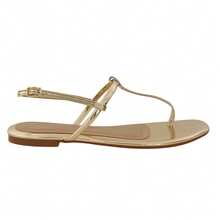 Women's Flat Sandal Adjustable Buckle Thin Strap Comfortable Shiny Light Soft - 金色 - 查看 3