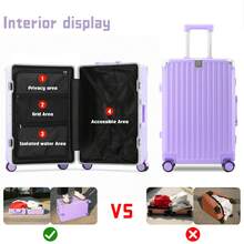 YOUGGELI 20-Inch Stylish Aluminum Alloy Frame Suitcase With USB Port, Silent Spinner Wheels & Secure Combination Lock - Ideal For Long-Distance Travel & Family Vacations,Business Travel Duffel Bag - 白色_ - 查看 8