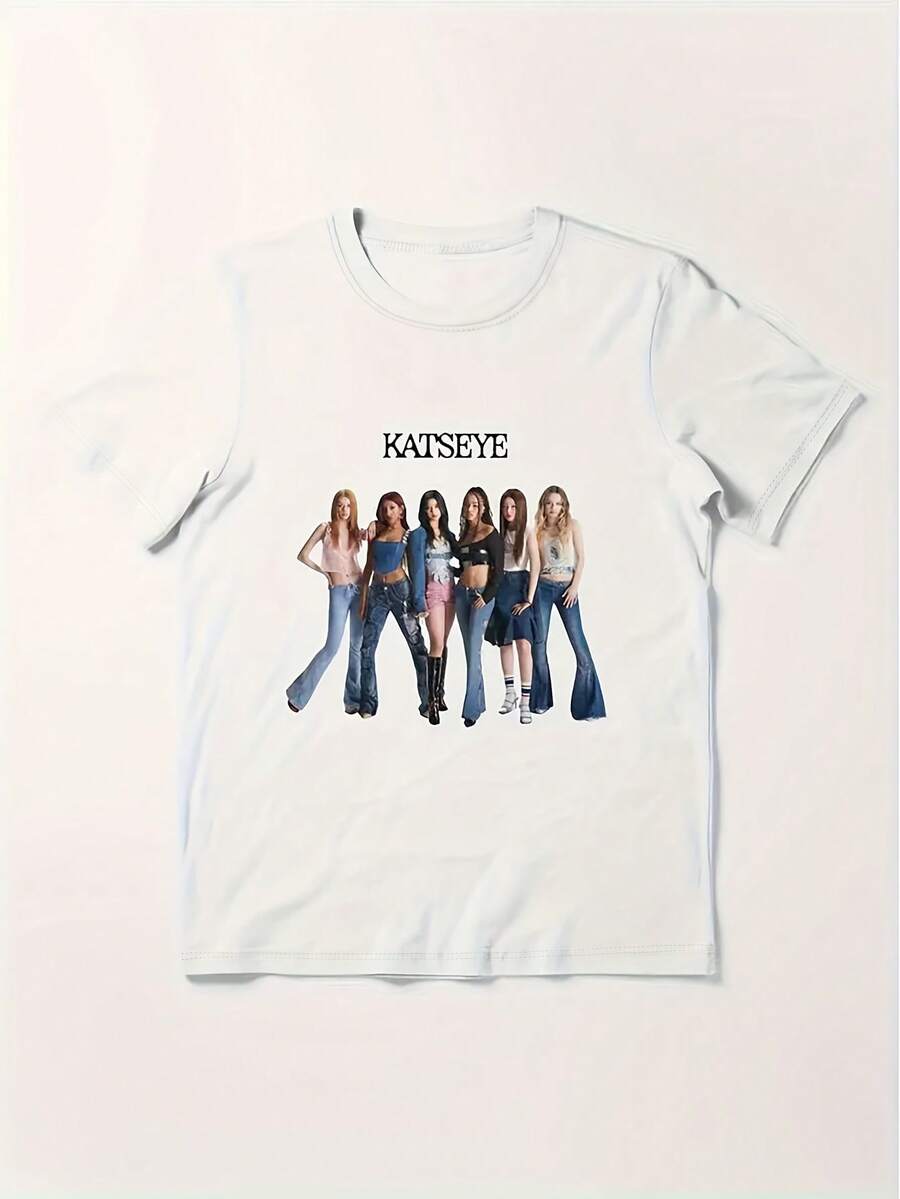 Men Size Women Katseye Group Character Print T-Shirt White Casual Short Sleeve Round Neck Tee With Bold Black Lettering Stylish Women Graphic All-Season Versatile Casual Attire Perfect Gift For Birthdays Holidays Machine Washable Fashion Top Holiday Outfit Durable Stitching Breathable Material Printed Shirt Adults Men Size L-3XL - màu đen - Xem 1