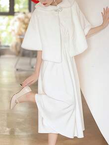 1pc Handmade Premium Autumn/Winter Extra Long Solid Color Polyester Faux Mink Thermal Lined Thick Shawl Vest, Fashion Versatile Minimalist Women Shawl Vest, Suitable For Evening Gown, Bridal Wedding, Gala, Celebration, Daily Wear