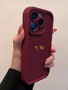 1个个性化哑光全包手机壳，可定制姓名/字母设计，复古纯色情侣手机壳，兼容苹果16/15/14 Pro Max/13/12/11 Plus，情人节礼物，生日礼物，节日礼物，送给他的/她的礼物，个性化礼物，Etsy/定制产品，送给配偶的定制礼物，周年纪念/结婚礼物，送给父母的个性化礼物（烫金工艺），照片定制手机壳 - 酒紅色 - 查看 5