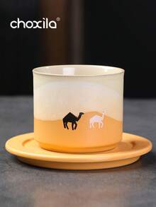 choxila 一套骆驼图案陶瓷茶杯碟，渐变色咖啡杯，80毫升浓缩咖啡杯。适合下午茶、家庭聚会、卧室、客厅、书房或咖啡馆使用。 - 駱駝茶杯 - 查看 17