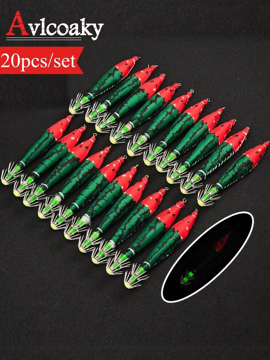 20 piezas Anzuelos de calamar luminosos de 10 cm/6 g Avlcoaky para calamar, camarón, pulpo y jibia, suministros de pesca