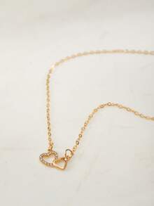 Clariva 1 pieza Collar minimalista de doble corazón hueco de moda, adecuado para uso diario y como regalo para citas, regalos de Navidad - Amarillo Oro - Ver 5