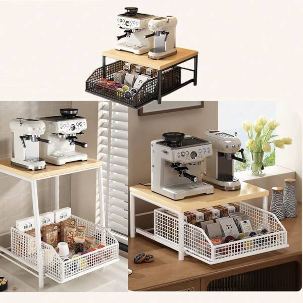 Suporte para máquina de café popular, novo suporte para armazenamento sob o armário de jantar, balcão de bar, saquinhos de chá, pão, lanches, sobremesas, cápsulas de café, suporte para copos de água, suporte para armazenamento de copos, conjunto de chá e xícaras de chá, suporte multifuncional para armazenamento, suporte para mesa removível multicamadas, suporte para copos coletores