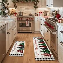 1/2/3pcs Christmas Kitchen Mat Set - Vintage Christmas Tree & Buffalo Plaid Design, Soft Flannel Material, Anti-Slip & Easy Clean - Suitable For Living Room, Dining Room, Bathroom And Entryway - Multicolor - View 13