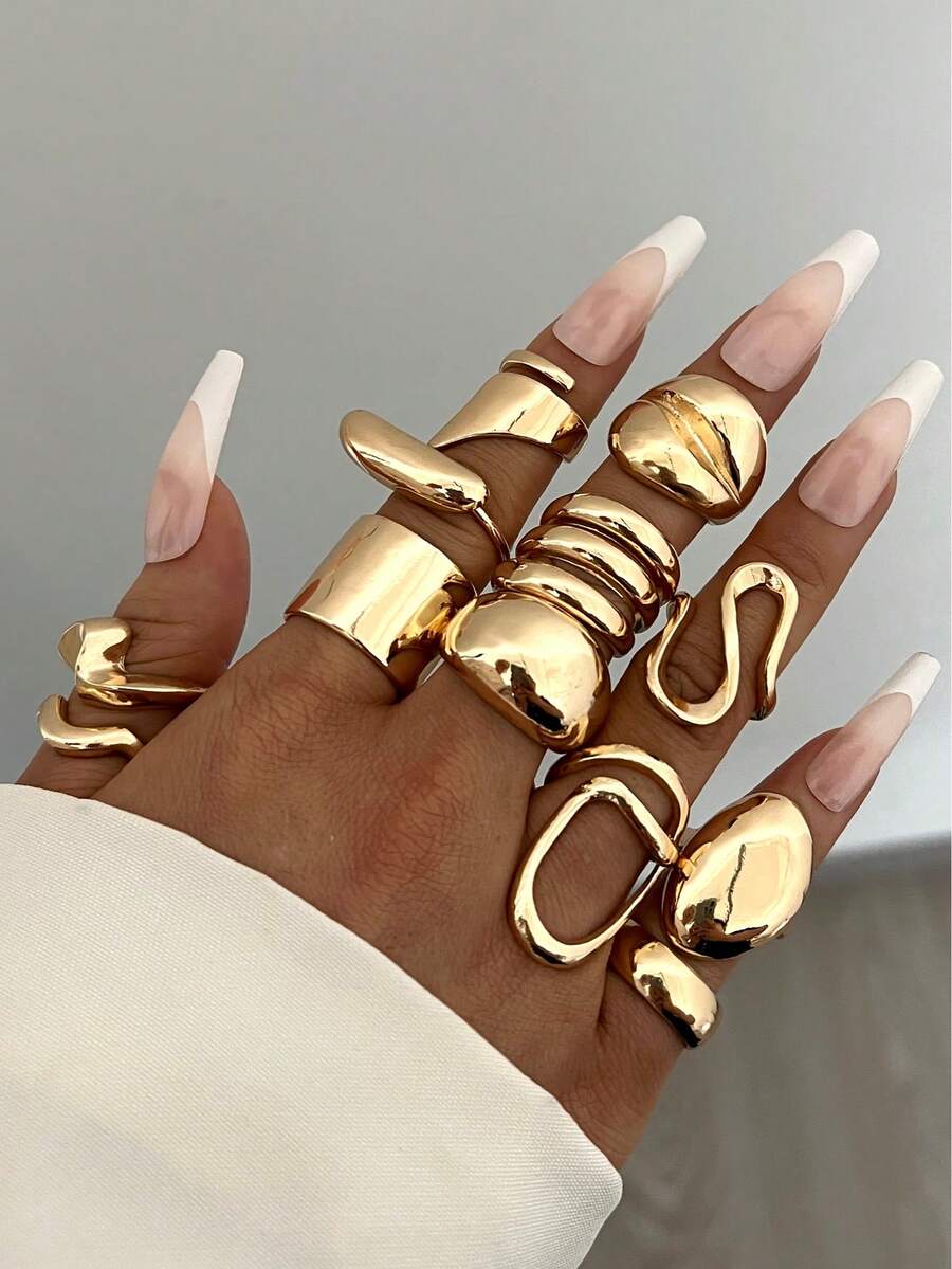 5/14/15/29 buc Set de inele metalice vintage elegante cu bandă largă, design gros, pentru femei, potrivite pentru fete de zi cu zi, petrecere, ținute de nuntă, bijuterii la modă cadou pentru iubită, prietenă