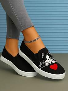 Zapatos Deportivos Unisex con Estampado de gatos en Ambos Zapatos - Estilo Cómodo, Suela PVC Resistentes al Desgaste En Colores Solidos Para todas las Temporadas - Negro - Ver 1