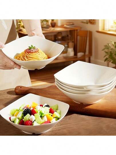 4個セット 大きな正方形プラスチックボウル 高い側面 - スタッカブル 滑り止め キッチンウェアセット、独特の正方形デザイン 丈夫な角、サラダ、スナック、スープ、メイン料理の盛り付けに最適、家庭、レストラン、屋外イベントで使用可能、電子レンジ 食洗機対応、実用性と現代的な美学を兼ね備えた必需品マルチパーパスキッチンウェア