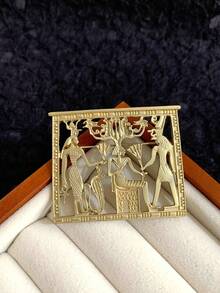 1 件简约时尚合金压花花卉十字架盾牌竖琴新月猫蝴蝶结兔子法老胸针，适合女性日常和派对佩戴珠宝服装配饰包饰办公室配饰圣诞礼物 - 金色 - 查看 21