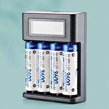 带液晶显示屏的4槽AA/AAA电池充电器，适用于游戏机、遥控器和其他设备