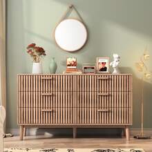 MISNODE Chest Of Drawers, Storage Cabinet With 6 Drawers, Modern Chest Of Drawers With Tapered Legs, Sideboard With Tall Drawers For Bedroom, Living Room, Hallway, Wood Color, 100x34x73cm - 原木色 - 查看 1