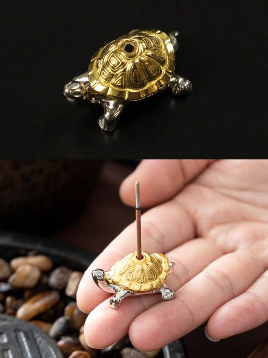 1pc Mini Metal Turtle Incense Burner: Suitable For Christmas, Halloween, Easter, Thanksgiving Antique Bronze Money Turtle Line Incense Insert Handmade Creative Pet Decoration Antique Gold Coin Turtle Alloy Handle