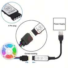 RGB 5050 LED Strip Lights Set - USB Powered, Flexible Tape For TV Background, Game Room Decor - 3 Key Control - Multicolor - View 7