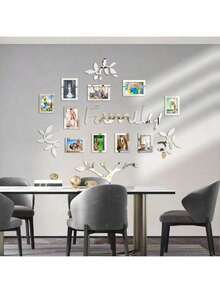 1 套家庭树墙饰，亚克力 DIY 马赛克镜面贴纸，相框拼贴家居装饰，3D 立体自粘照片墙，家庭墙贴，适用于客厅、卧室、餐厅、办公室、新居礼物，大尺寸 47X47 英寸房间装饰客厅装饰