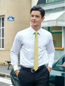 1条男士真丝领带 | 细黄色领带，适合婚礼和正式商务 | 经典编织缎面设计 - 黃色 - 查看 2