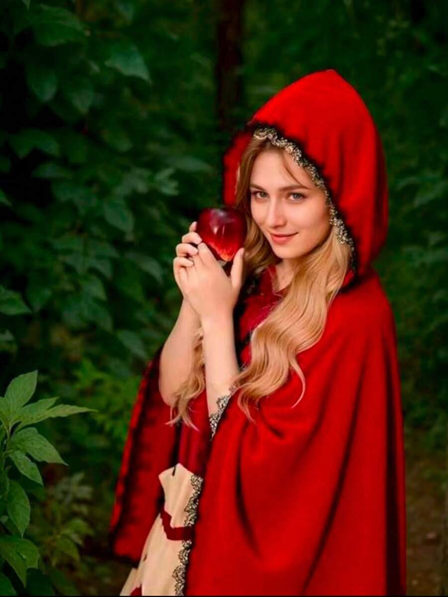 一件哥特式天鹅绒蕾丝边连帽斗篷 - 优雅的红色斗篷，是化装舞会的完美之选 - 轻便易打理，适合各种主题活动，饰有蕾丝细节和精湛工艺 - 紅色 - 查看 1