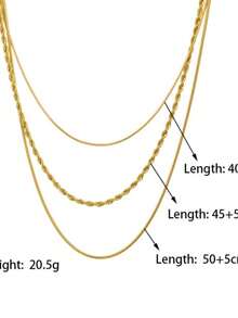 Unisex Stainless Steel Layered Twisted Chain Necklace Minimalist Fashion Jewelry - Gold - View 7