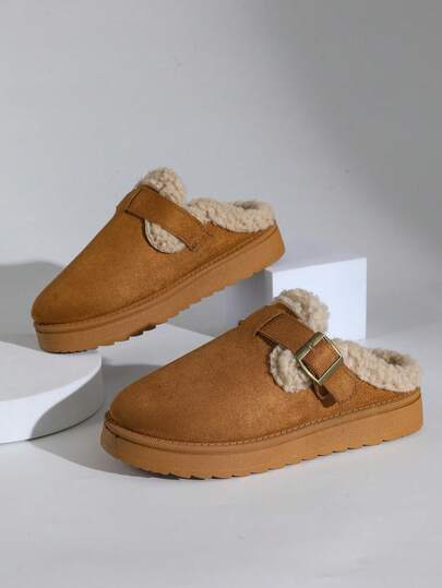 女士冬季雪地靴加厚平底舒适靴子内衬保暖耐用家居拖鞋休闲鞋