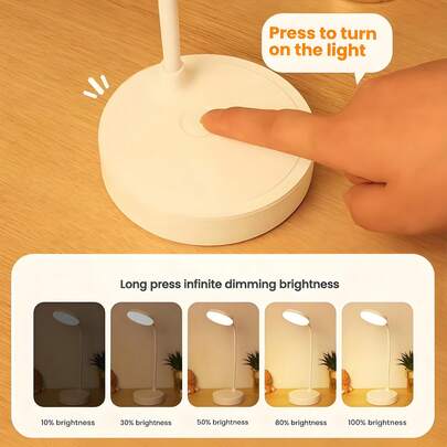 1 pieza Lámpara de escritorio LED, alimentada por USB, 3 niveles de atenuación, 3 modos de color, cuidado de los ojos, rotación de 360°, adecuada para sala de estudio, dormitorio, sala de estar, oficina, aprendizaje o lectura, suministros de oficina