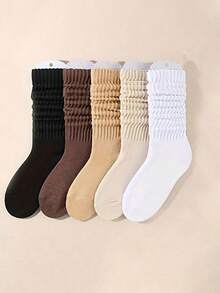 1 Pair Women's Long Pile Up Socks,Thigh High Socks,Crew Socks,Solid Color Calf Socks ,Slouch Socks,Simple And Suitable For All Seasons, Perfect For Daily Wear