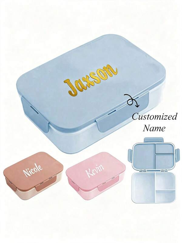 Personalisierte tragbare Bento-Box, Dreifach-Gitter-Stil Lunchbox, integrierte Besteckgabel und -löffel, Mahlzeiten-Vorbereitungsbehälter mit dreiseitigem Verschluss-Design, Klapplid für organisierte Mahlzeiten, ideal für Arbeit, Schule und unterwegs, platzsparend, stylisch, niedlich, bunt, personalisiert, einzigartig, ideale Geschenke für sie, Freunde, Sohn, Tochter, Schüler, Arbeitnehmer, Schule, Zuhause, Büro.