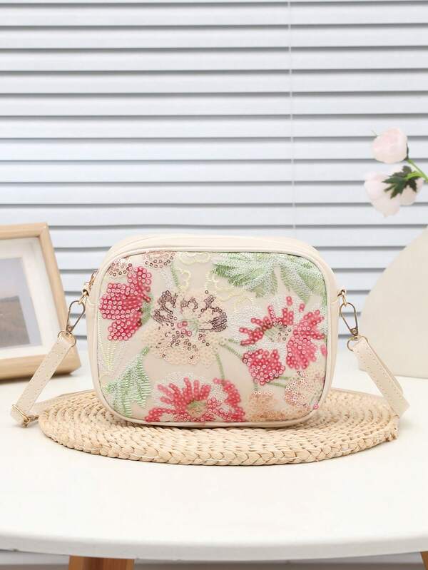 Bohemian Lace Hollow Embroidered Shoulder Bag, Floral Applique Pattern Lightweight Versatile Fashion Handbag, Solid Color Square Bag, Suitable For Party Dress, Party Bag, Holiday Party Dress, Valentine's Day Gift, Bridal Bag, Bridesmaid Bag, Suitable For Party, Date, Wedding, Evening (Pattern Random)