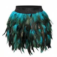 Festival Carnival Party Dance Feather Skirt Bar Jazz Multi-Color Irregular Dance Skirt Gothic Style Halloween Feather Mini Skirt, Elastic - Waist Feather Skirts In Teal, Black, Red And Blue For Halloween Costume, Party, Dance