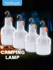Teckwe 1pc Rechargeable LED Camping Light, Emergency Lamp 4 Lighting Modes, Multi-Functional Flashlight With Hook, Outdoor Night Work Lights Tent Hanging Lamp With Hooks, Camping Accessories - White - View 1