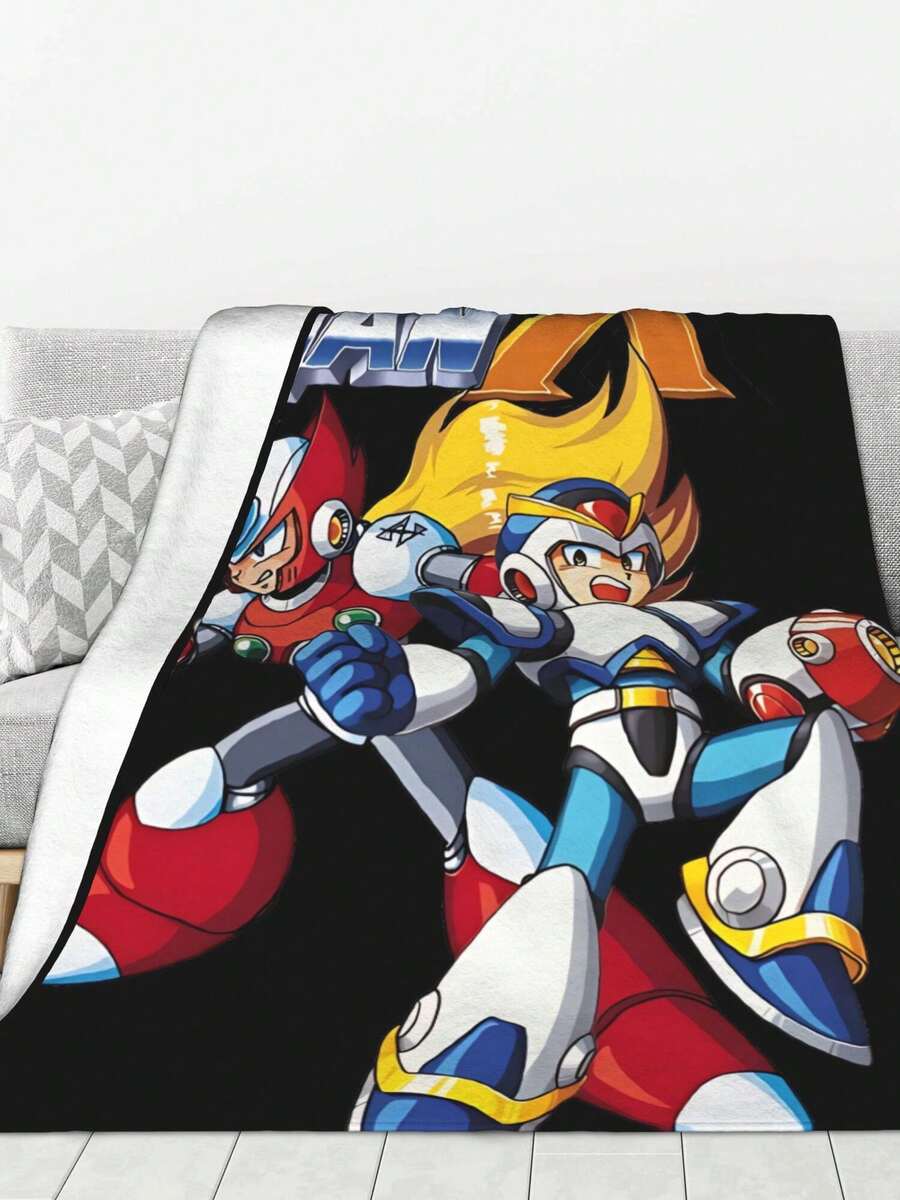 Megaman X Tshirt Men Plush Fuzzy Fleece Throw Blanket Extra Large, Super Soft, Fluffy And Warm Blankets For Couch, Bed, All Season Use (80x60 Inches,Black) - Black - View 1