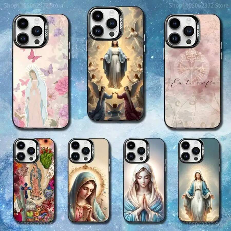 Funda de Teléfono Arte Virgen de Guadalupe Compatible con  11,12,13,16,14,15,Mini,Pro,XS,MAX Cubierta Negra Mate Antigolpes, Cubierta Compatible con Funda  17, Funda  17 Pro, Funda  17 Pro Max - z4 - Ver 1