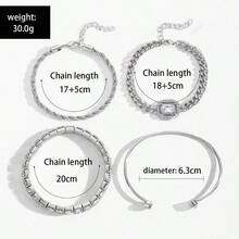 4-Piece Set Of Simple And Fashionable Bracelets For Women, Atmospheric And Versatile Light Luxury Niche Diamond Bracelet Set, Suitable For Daily Wear, Party, Gathering Wear, Gift Giving, Gift, Gift To Friends, Gift To Girlfriend, Birthday Gift, Holiday Gift, Christmas Gift - Silver-4PCS - View 2