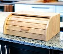 COSHANO Panera de madera con tapa de persiana plegable cesta, alimentos de madera, recipiente con tapa deslizante. (35x25x15cm) - Marrón - Ver 2