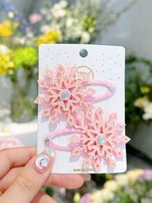 2pcs/Set Girls Elsa Princess Snowflake Hair Clips Set, Suitable For Daily Decoration, Christmas Decoration