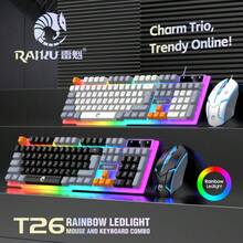 有线游戏键盘鼠标套装，彩虹LED背光，三色可选，104键，3D滚轮，1600 DPI，USB接口，符合人体工学的PC游戏设计 - 彩色 - 查看 2
