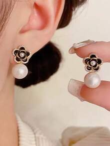 2 件高品质椭圆形珍珠耳钉铜镶嵌镀锆石甜美优雅耳环优雅百搭婚礼佩戴情人节礼物、妈妈、母亲、母亲节、礼物 - 輕奢高級感耳環 - 查看 9