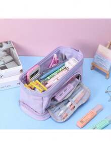 1 pieza Estuche para lápices de gran capacidad y multifuncional, bolsa portátil para lápices con cremallera, organizador de lápices, caja de lápices de papelería, regalo ideal para volver a la escuela