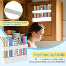 9,5" großer Acryl-Strohhalter-Organizer mit starkem Klebeband, Strohhalter-Aufbewahrungsbehälter für Schranktüren, Trinkhalme-Spender für Küchentheke