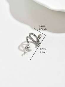 時尚流行1入組式男士蛇形設計耳夾銅質，適合度假和時尚外觀 - 復古銀色 - 查看 4