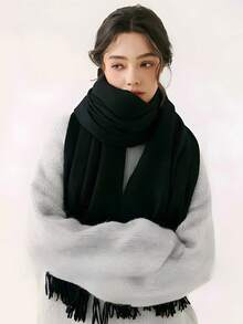 1条女士纯色加厚仿羊绒流苏围巾，简约优雅时尚情侣秋冬柔软披肩两用保暖围巾，适合日常出行、婚礼、伴娘、礼服礼物