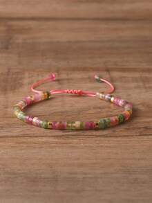 gxtbw 1pc Adjustable High-Quality Minimalist Jade Beaded Bracelet, Natural Stone Bracelet, Elegant Bracelet - Rainbow Tourmaline - View 4