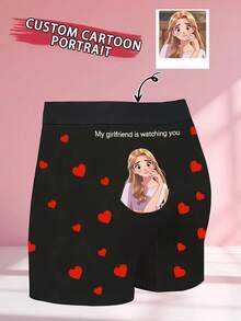 1 pièce Boxer personnalisé pour , cadeaux personnalisés. Boxer de sport confortable et respirant pour la maison. Le design en forme de cœur est une excellente surprise pour votre mari à Noël et un cadeau d'anniversaire pour votre petit ami.