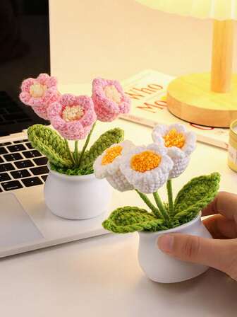 1pc Crochet Flowers Cute Little Potted Flower,Knitting Crochet Flowers Potted Plants,Crochet Potted Plant, Artificial Sunflower,Crochet Sunflower Pot,Mini Crochet Potted Sunflower,Flower Potted Plant Decor,Finished Hand Woven Artificial Flowers Eternal Sunflower Pot Decoration,Artificial Bell Orchid Flowers Knitted Flowers