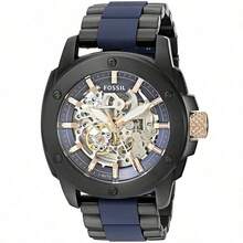 Fossil Herren Quarz Edelstahl Drei-Zeiger-Uhr Edelstahlgehäuse/kratzfester Glasspiegel ME3080/ME3081/ME3133 - Schwarz + Blau - Übersicht 2