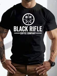 100% Pure Cotton, Black Rifle Coffee Company Logo Printed For Summer Wear Men'S Pure Cotton T-Shirt, Round Neck Casual, Slightly Stretchy Fabric, Comfortable, Casual And Fashionable Short Sleeved Shirt, Holiday Gift - Black - View 1