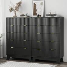Fluted 6 Drawers Dresser For Bedroom, 46" Tall Modern Chest Of Drawers With Metal Handle, Curved Profile Design,Natural Wood Drawer Organizer For Bedroom, Living Room, Hallway, Entryway - 黑色 - 查看 3
