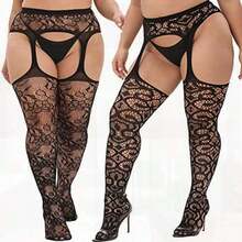 Plus Size Thigh High Fishnet Tights For Women - Applies To Legs; Made Of Mesh; Available In Black (Color); Keeps Legs Warm And Stylish