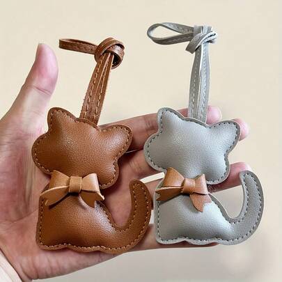 2 elegantes pingentes de gato - chaveiro e pingente de bolsa com laço marrom, enfeites fofos de gatinho para mulheres - presente perfeito para o Dia dos Namorados, aniversário ou ocasião especial (cinza escuro), acessório de chaveiro moderno, artesanato requintado